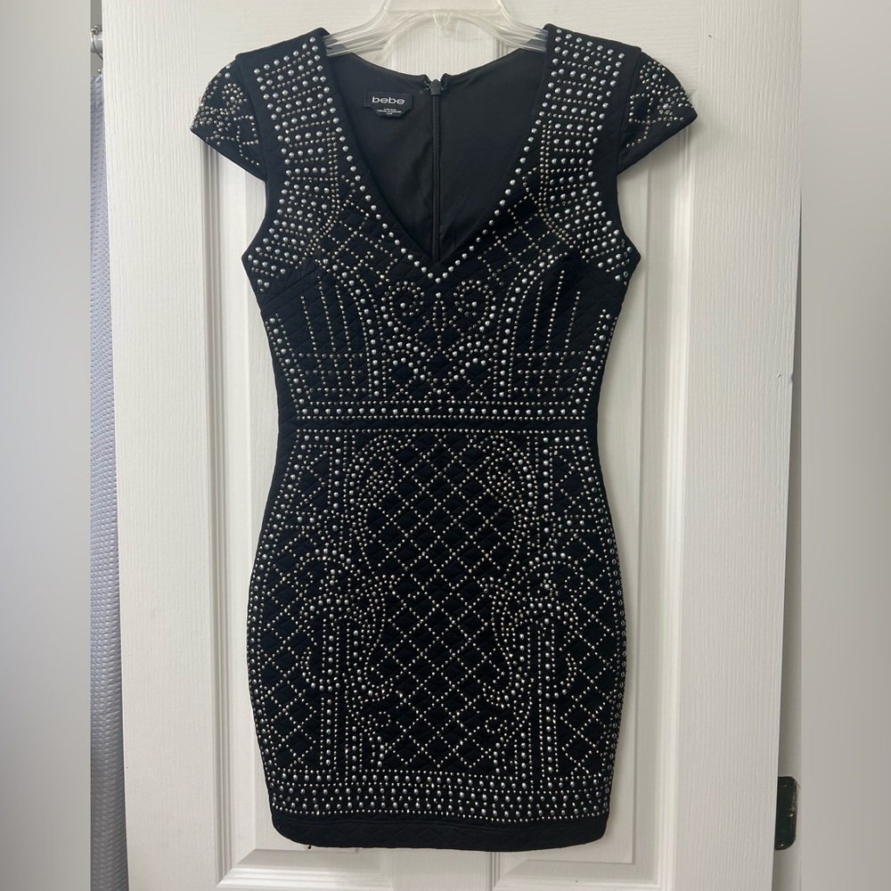 BEBE black rhinestone bodycon dress